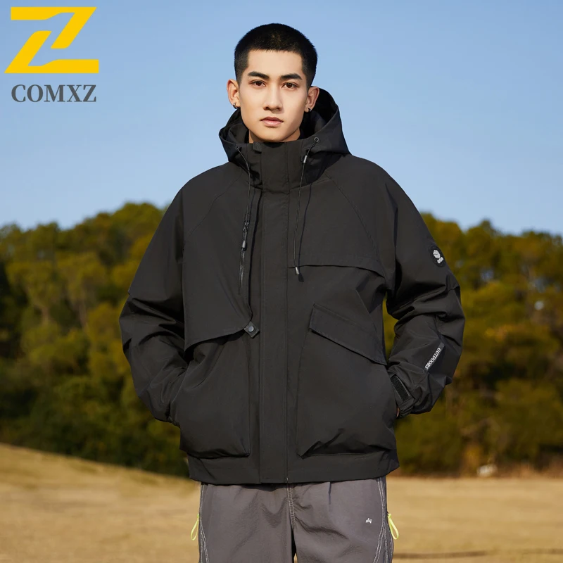 

Waterproof Windbreaker Jacket Men Women Unisex Hooded Solid Color Couple Outdoor Hiking Coat Multi Functional Casual Sports Coat