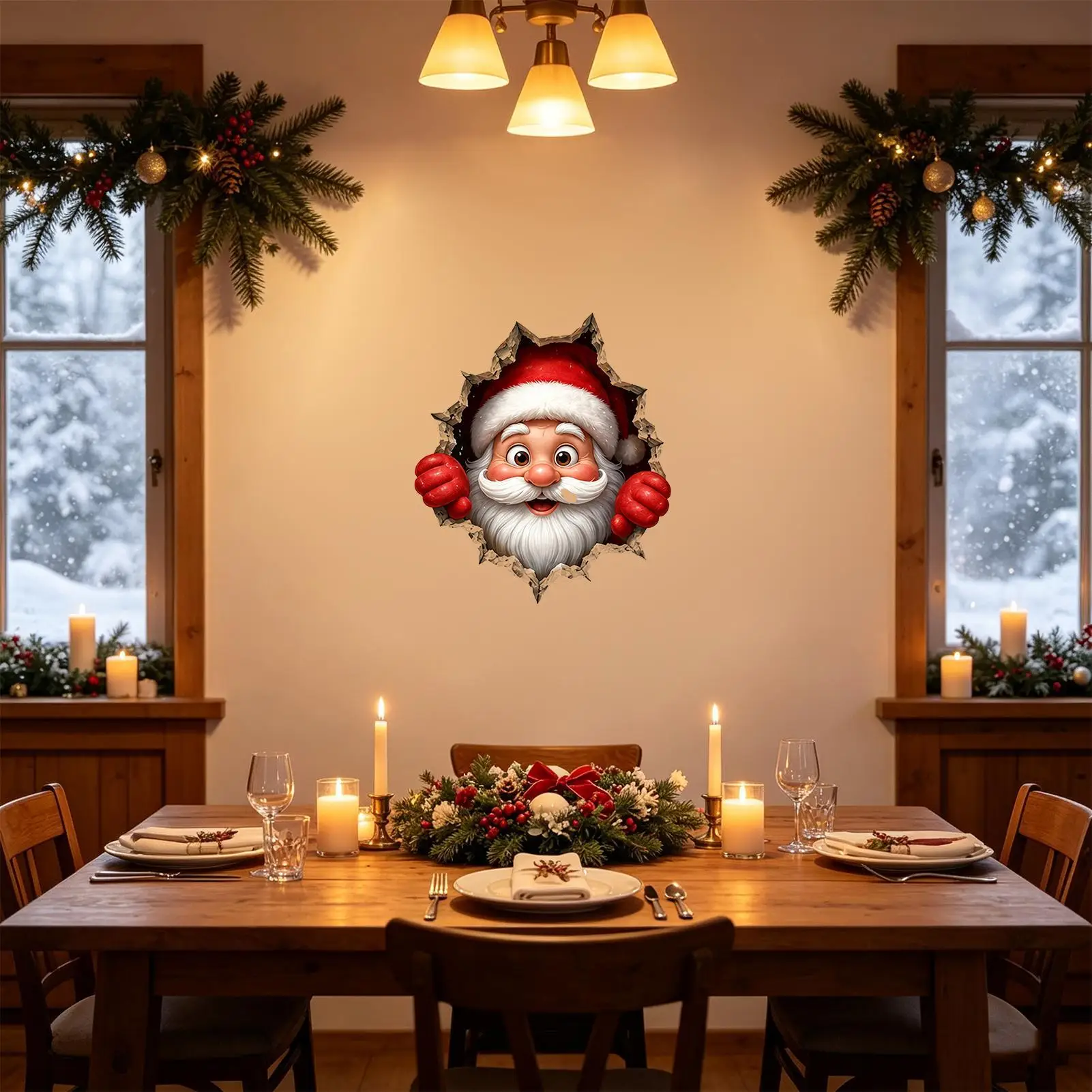 Christmas Wall Decals Self-Adhesive 3D Visual Holiday Decorations Art Christmas Wall Decorations for Winter Holiday Nursery