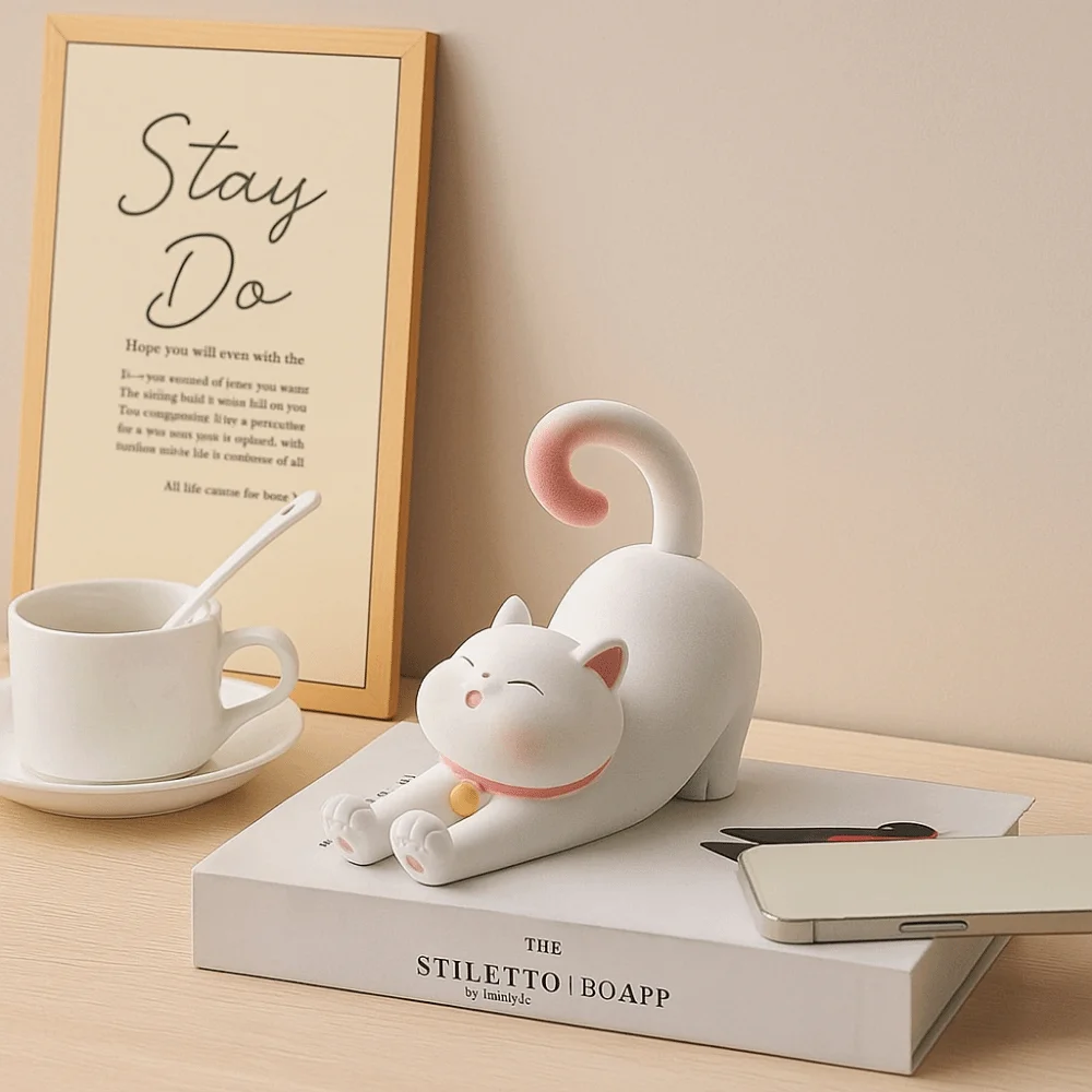 Resin Cat Phone Stand Multi-functional Statue Cat Mobile Phone Holder Anti-slip DIY Crafts Cat Desk Lazy Bracket