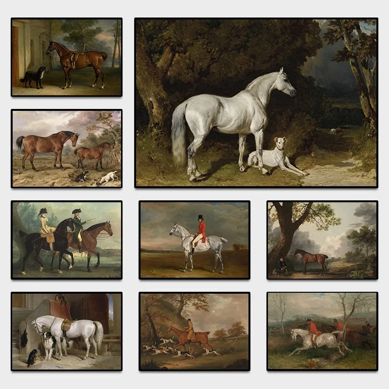 Arte de pared ecuestre del siglo XIX, pintura al óleo clásica Vintage de jinete a caballo, escena de caza en inglés, póster impreso en lienzo, decoración del hogar
