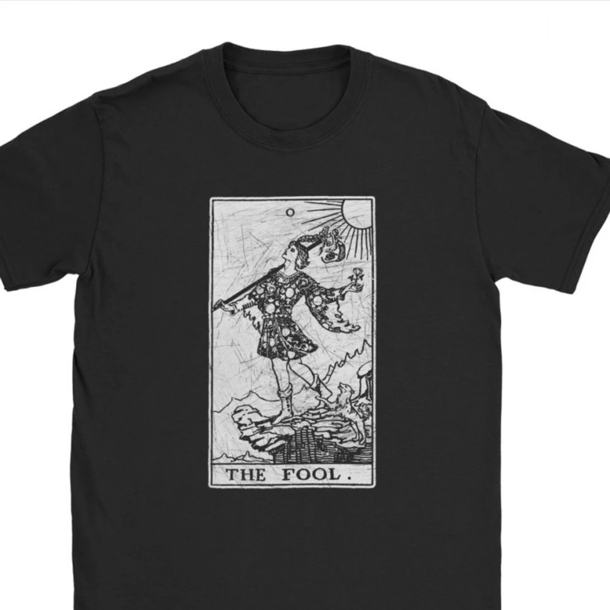 The Fool Tarot Card Major Arcana tune Telling Occult Men\'s T Shirts Unique Tees Fitness T-Shirt Cotton Unique