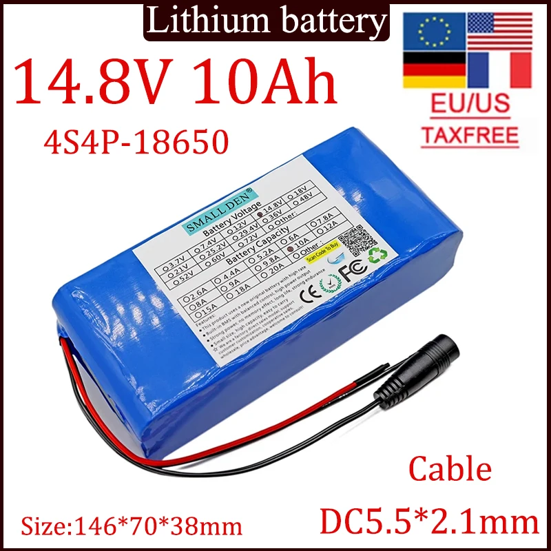 14.8V 10A 18650 lithium battery pack 4S4P 10000mAh built-in 10A BMS, used for built-in batteries in electronic products