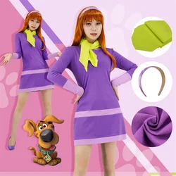 DAZCOS Daphne Cosplay Costume Daphne Purple Dress Women Halloween Carnival Party Uniform Set