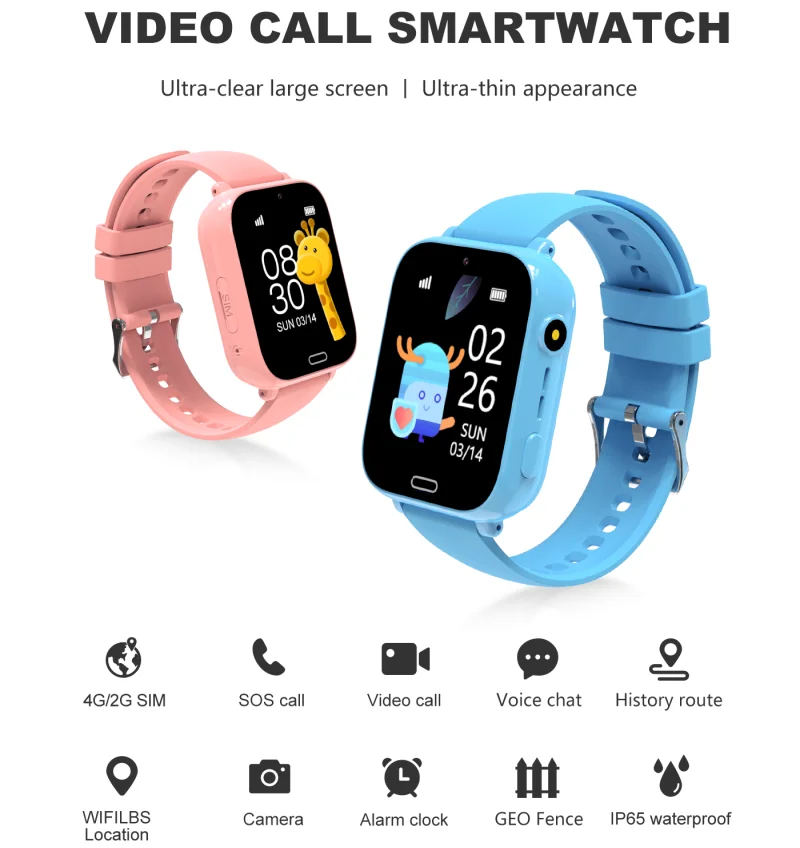 

4G Kids Tracker Smart Watches LBS WIFI Location Video Call 1.83"Screen SIM Smart Phone Watch for Kids Boys Lighting Waterproof