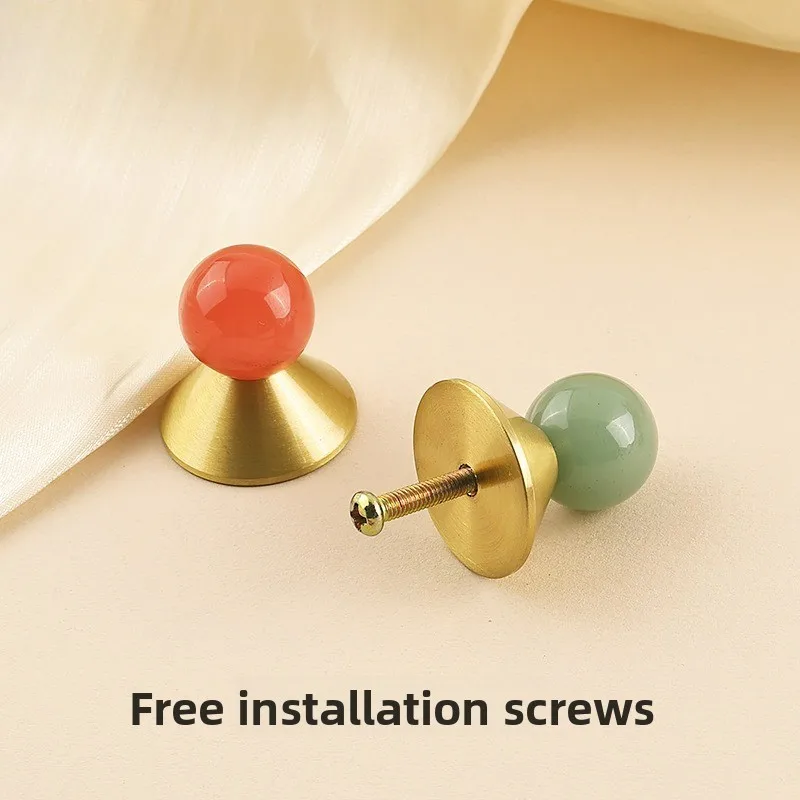 High End Agate Crystal Handle Personalized Furniture Wardrobe Cabinet Shoe Cabinet Multi-color Brass Single Hole Handle