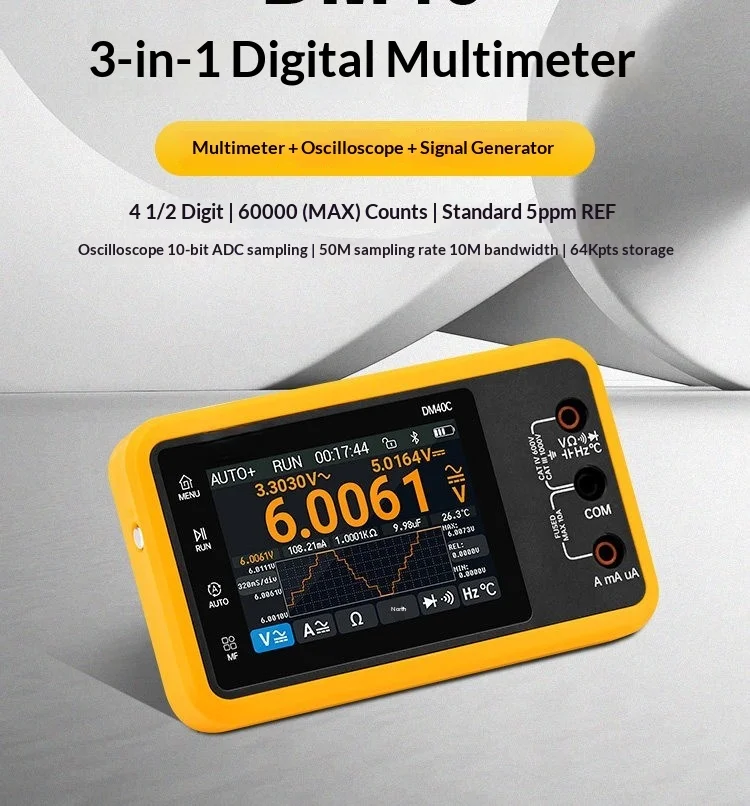 3-in-1 Handheld Multimeter 4.5 Digit Oscilloscope Signal Generator Tester DM40C