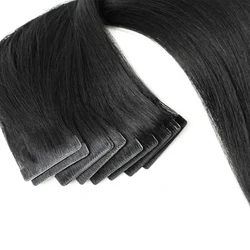 Cinta de trama de piel de Pu Invisible, extensiones de cabello humano inyectado sin costuras, cinta atada a mano negra azabache, 10 unids/lote por paquete