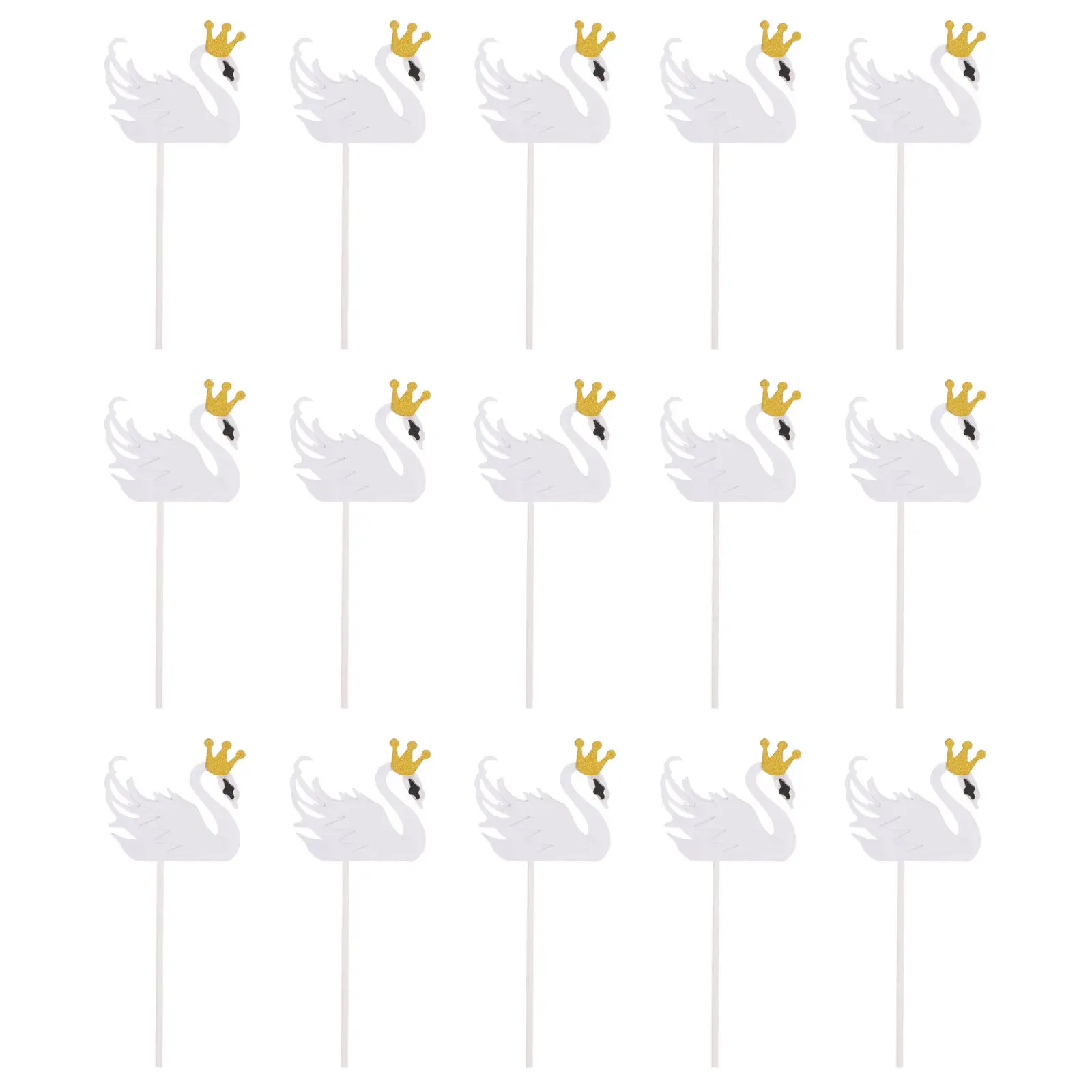 15Pcs Swan Dessert Topper Birthday Cake Toppers Cupcake Picks Cake Decorations for Parties Baby Shower Anniversaries Events