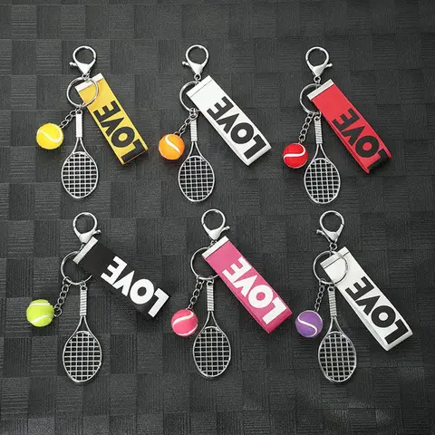 Creative Mini Tennis Racket Keychain 3D Badminton Pendant Keyring Webbing Wristlet Strap Bag Ornaments Car Trinket Accessories