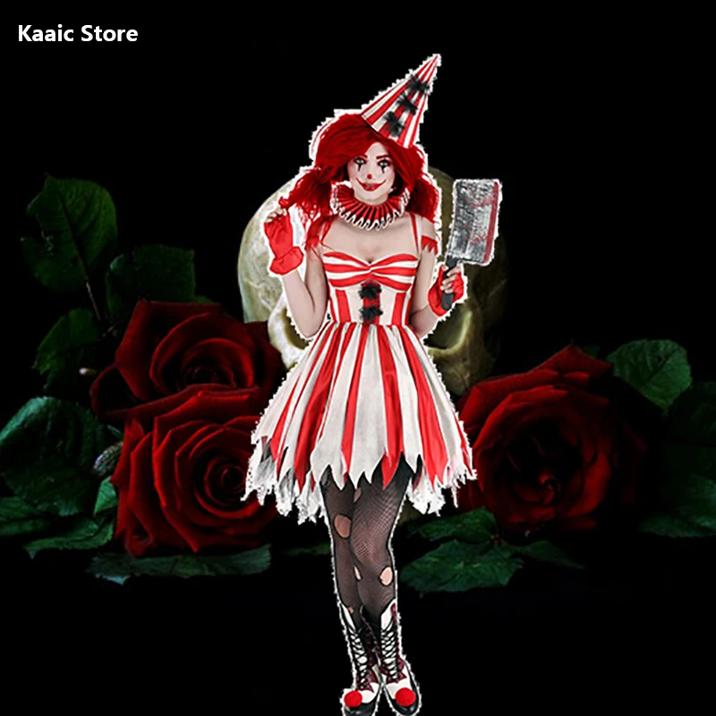 Costumi di Halloween Cosplay Vampire Dress for Women Cos Ghost Clown gonna cappello guanti Set Sexy spaventoso Circus Troupe Party Clothing