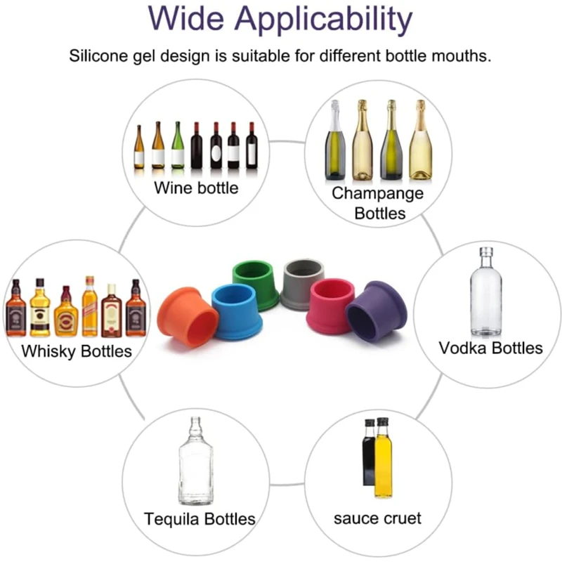 6/2/1PC Food Grade Silicone Bottle Cap Wine Stopper Oil Vinegar Leak Proof Stopper Wine Champagne Bottle Caps Barware Bar Tool