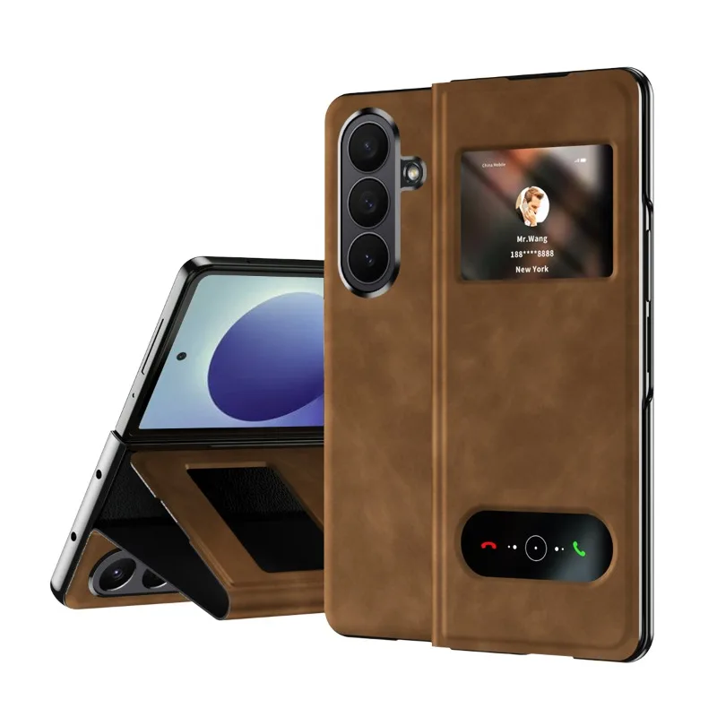 Case for Samsung Z Fold 8 Ultra Hinge Protection Luxury Leather Kickstand Shockproof Anti-fingerprint Magnetic Front Cover