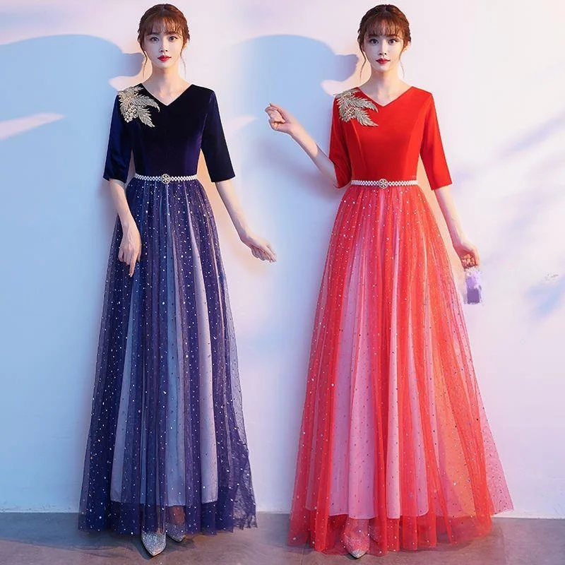 

New 2026 Women's Long Skirt Chorus Performance Costume Adult Solo Stage Performance Outfit Conductor Chorus Group Formal Dress