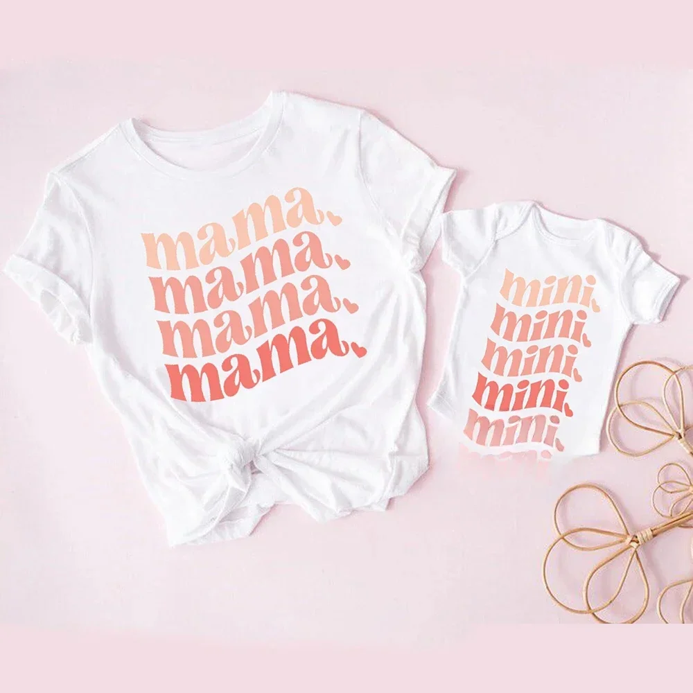 Семейная Одинаковая одежда с принтом для мамы и дочери, летняя женская рубашка, футболка для мамы, топы, детское боди