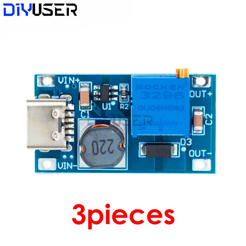 DIYUSER 3pcs MT3608 DC-DC Verstelbare Boost Converter Module 28V 2A Step-Up Voeding Hoge Efficiëntie voor Arduino DIY Projecten