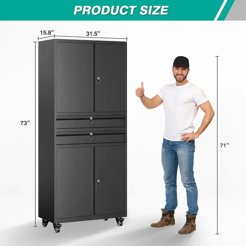 Metal Storage Cabinet with Wheels and Drawers Rolling Garage Storage Cabinet with Locking Doors and Adjustable Shelves 73