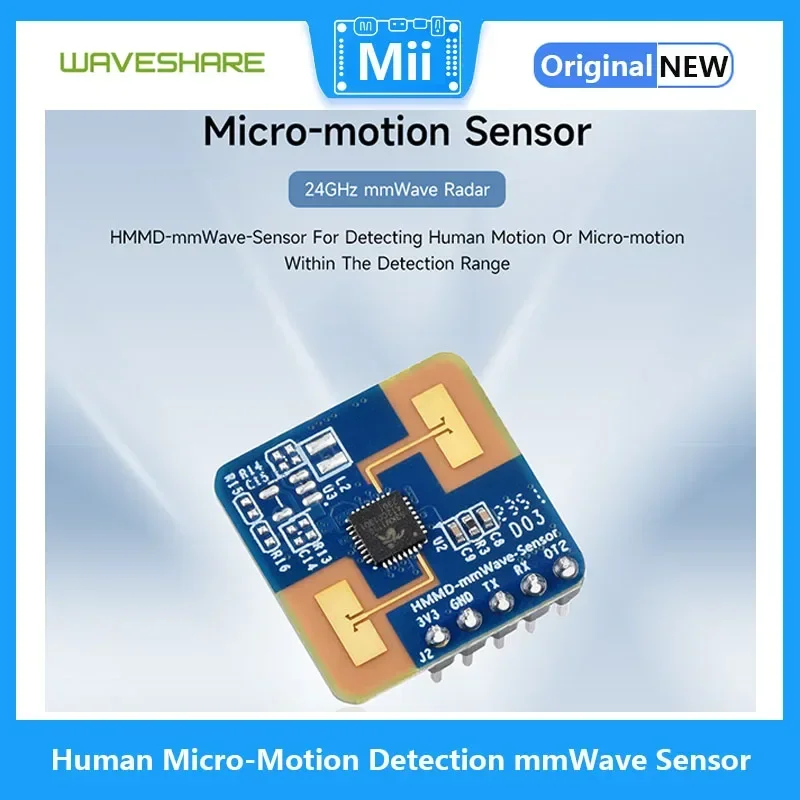 Waveshare Human Micro-Motion Detection mmWave Sensor, 24GHz mmWave Radar, Based On S3KM1110, Adopts FMCW Technology