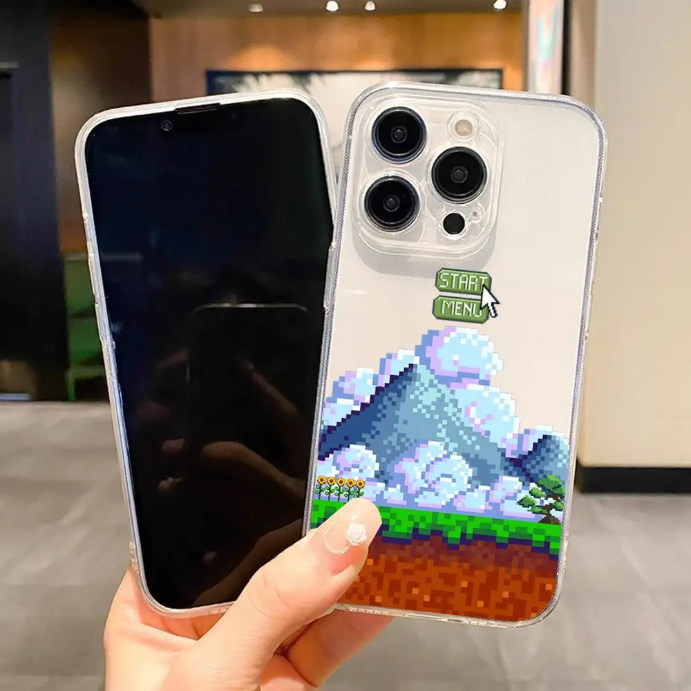 1pc Infanzia Pixel Scena di Gioco Cassa Del Telefono Trasparente Per IPhone 17 16 15 14 13 12 11 PRO MAX PLUS Mini Copertura Morbida Per La Pelle