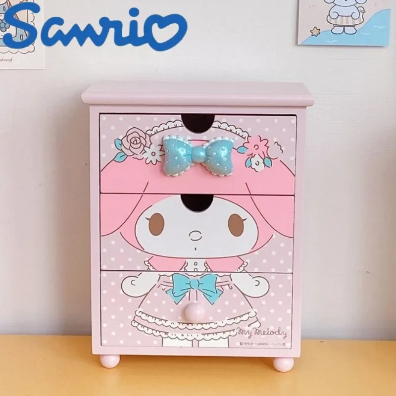 Hot New Sanrio My Melody Little Twinstars Storage Box Wooden Drawer Jewelry Desktop Decoration Tidy Storage Rack Gifts For Girls