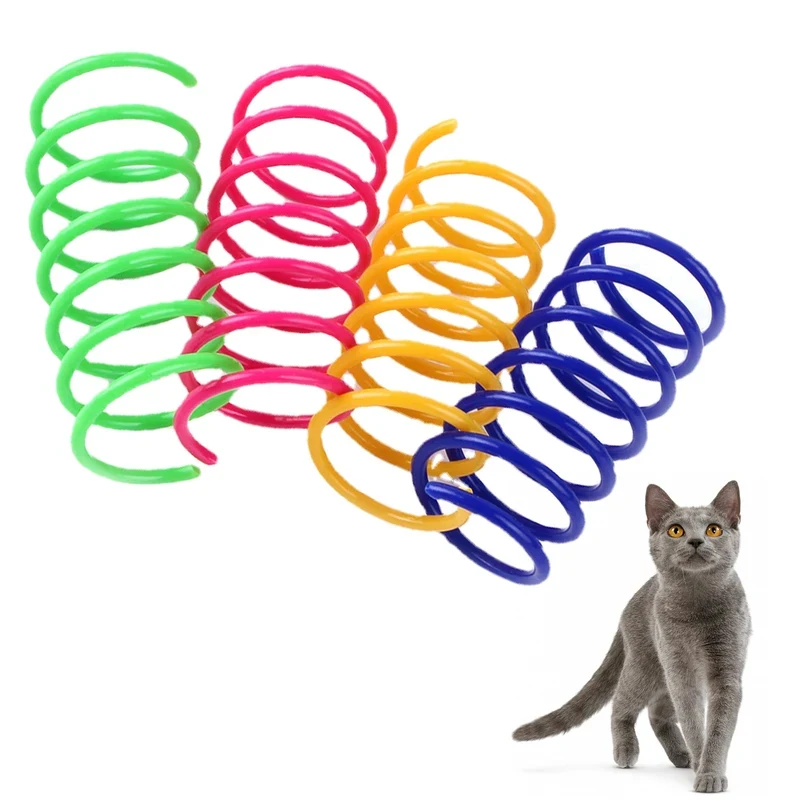 4-24 Stück Katzenspielzeug Federspiralen für drinnen, farbenfrohe Spiralfedern, interaktives Haustierspielzeug, breit, langlebig