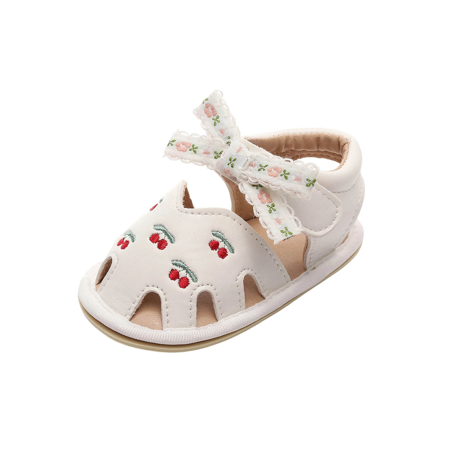 

Baby Girl Sandals Flexible PU Leather Non-slip Bowknot Cherry Summer Flats Toddler Shoes for Casual Daily
