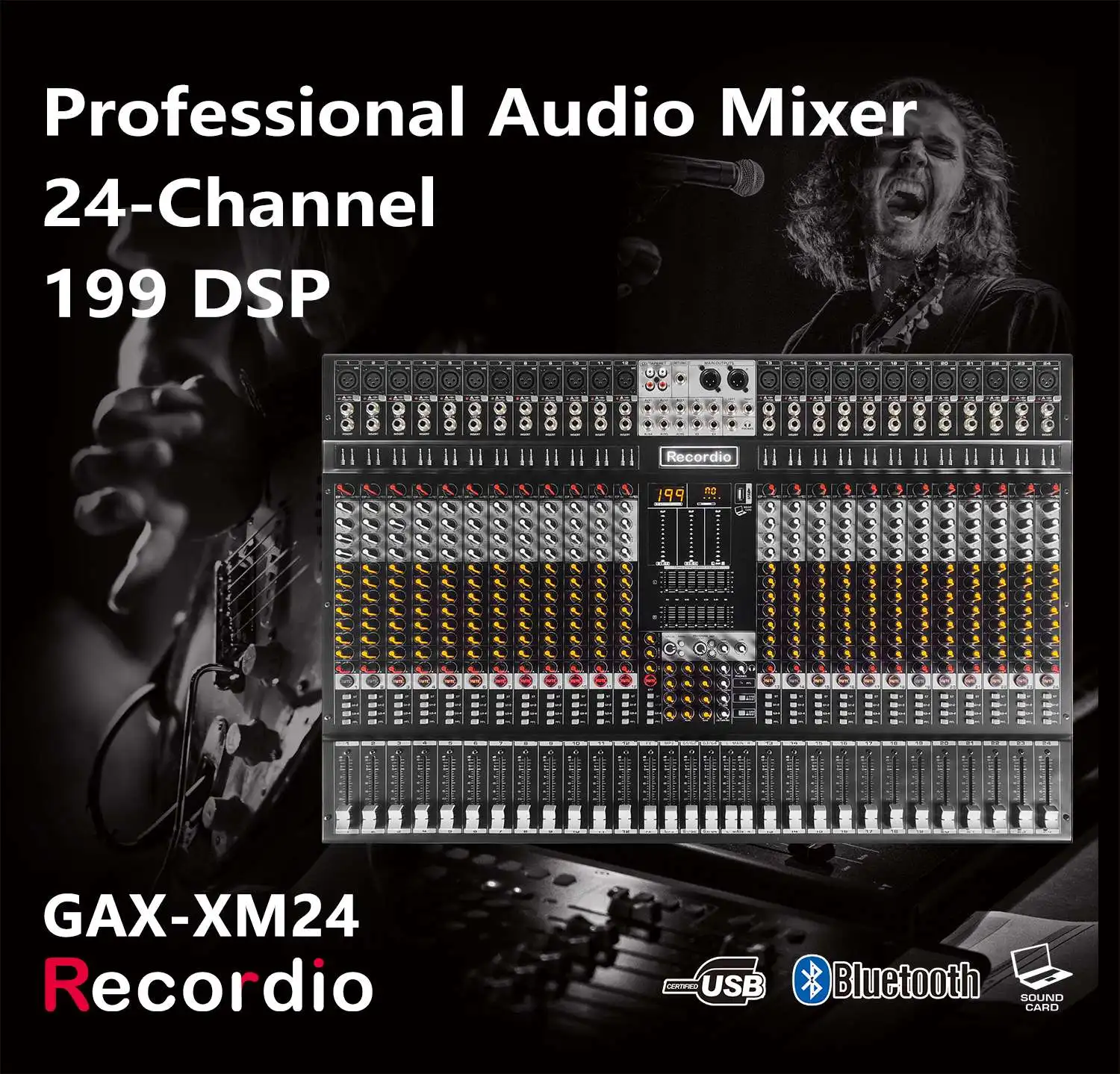 GAX-XM24 Green Audio Professional 24-channels USB Audio Mixer With AUX Recording Stage DJ Audio Console Mixer