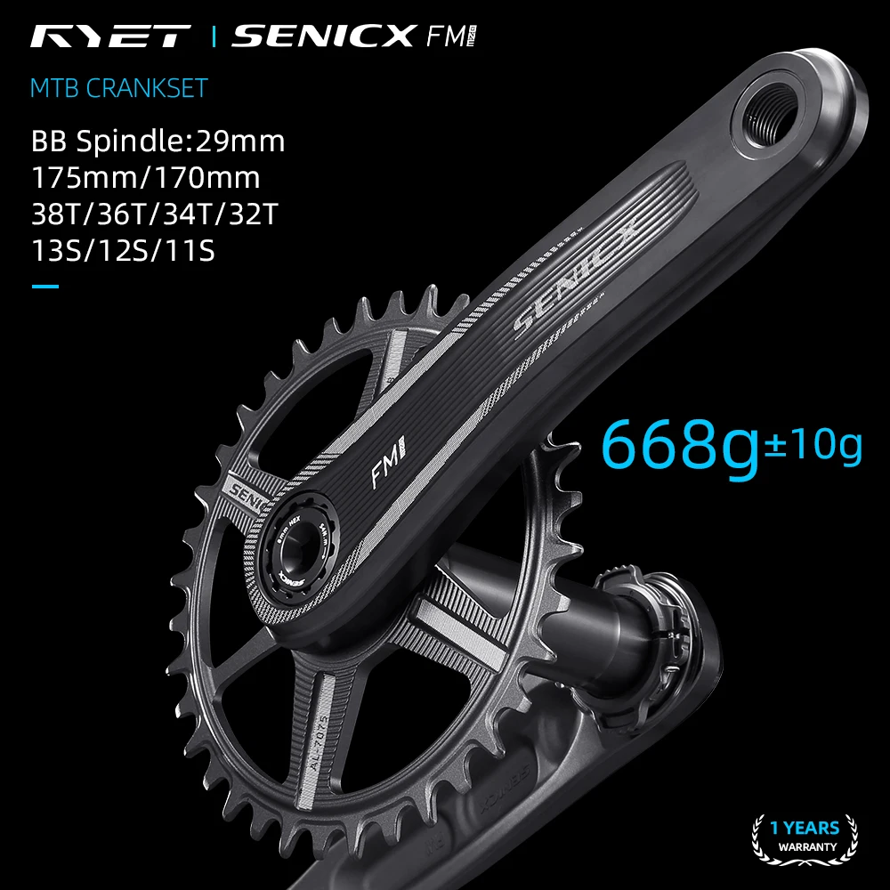 

RYET MTB Crankset 29mm DUB Spindle 668g Lightweight 32T-38T Chainring 170/175mm for Mountain Bike Bicycle Cycling Parts