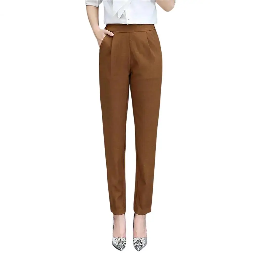 Woman Pants High Waist Elegant Commute Thin Polyester Solid Color Suit Pants for Travel Streetwear Long Pants Trousers