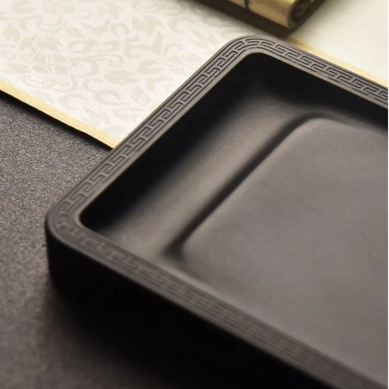 She Ink Stone with Lid Key Pattern for Adults Calligraphy Ink Stick Grinding Practice Art Supply Chinese Style Ink Stick Stone