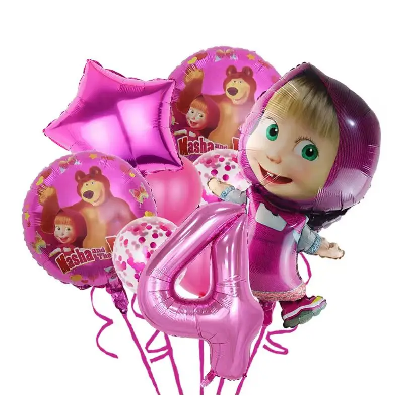 Masha und der Bär Geburtstagsparty Dekorationsset mit Luftballons, Tellern, Bechern, Tischdeko, Papierbox, Banner und Masha-Bär-Partygeschenken – Detail 20