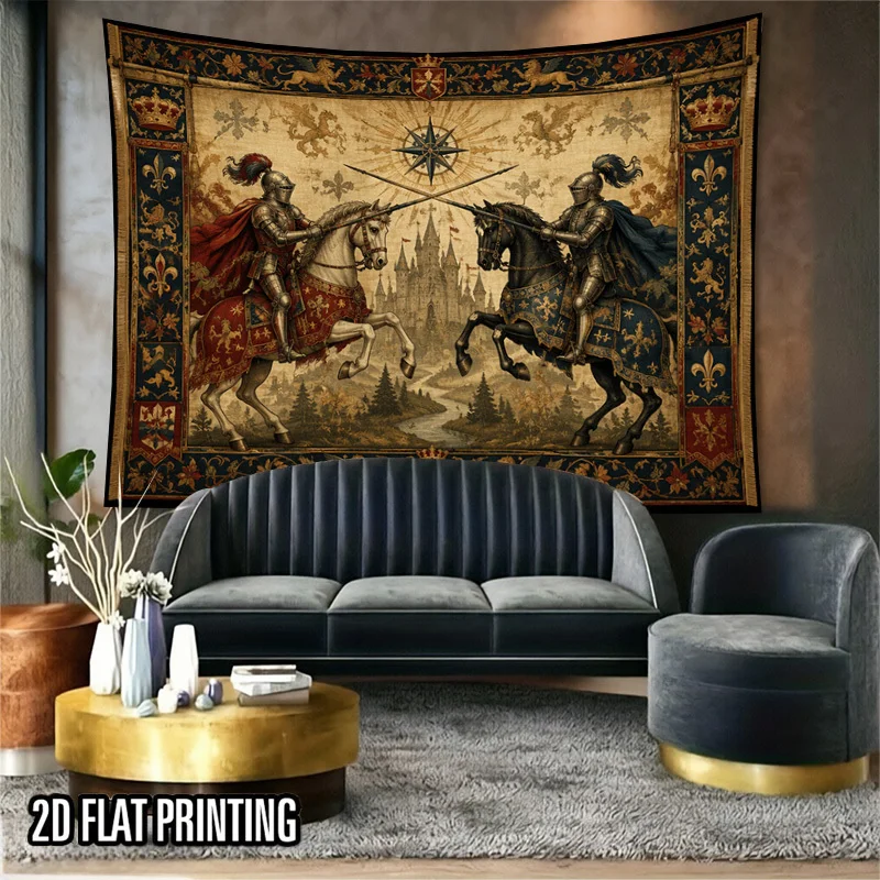 Epic Medieval Knights Battle Tapestry Wall Hanging Canvas Print for Hallway Bedroom Decor