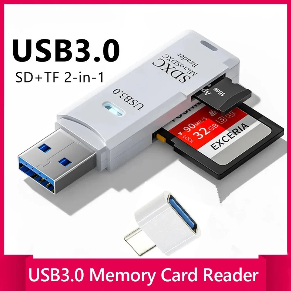 Portable Mini USB 3.0 SD TF Card Reader Dual Slot Micro SD Memory Card Adapter Fast Data Transfer For Camera PC Laptop Computer