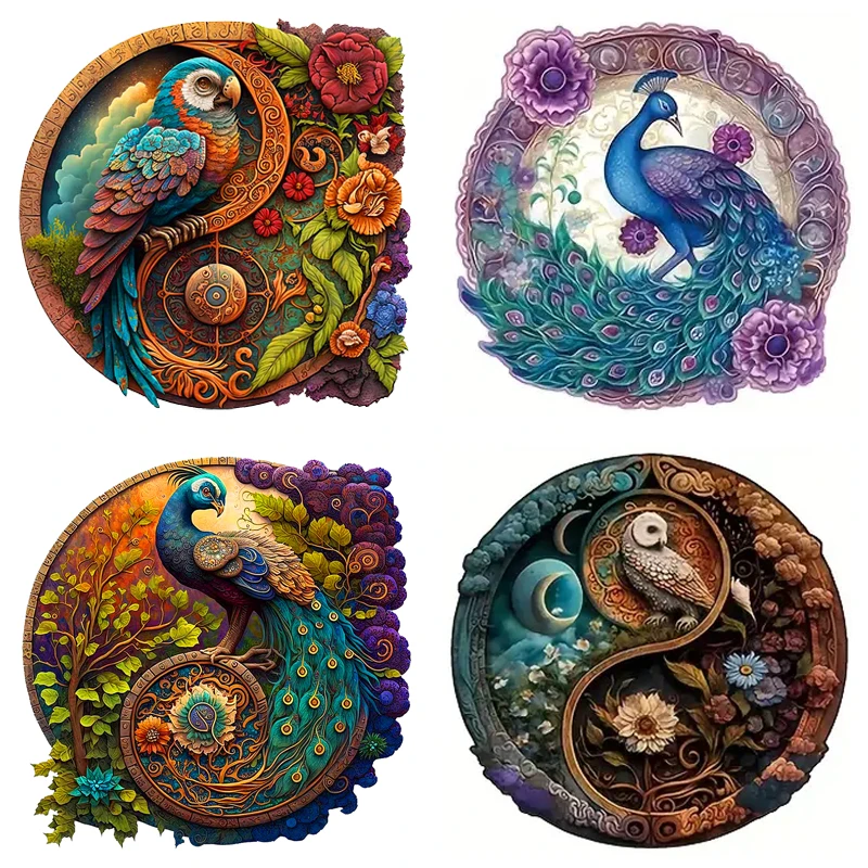 Yin Yang Wooden Jigsaw  Puzzle Art for Adults, Animal Shaped Pieces Wooden Toys, Christmas Gift Home Decor Family Game