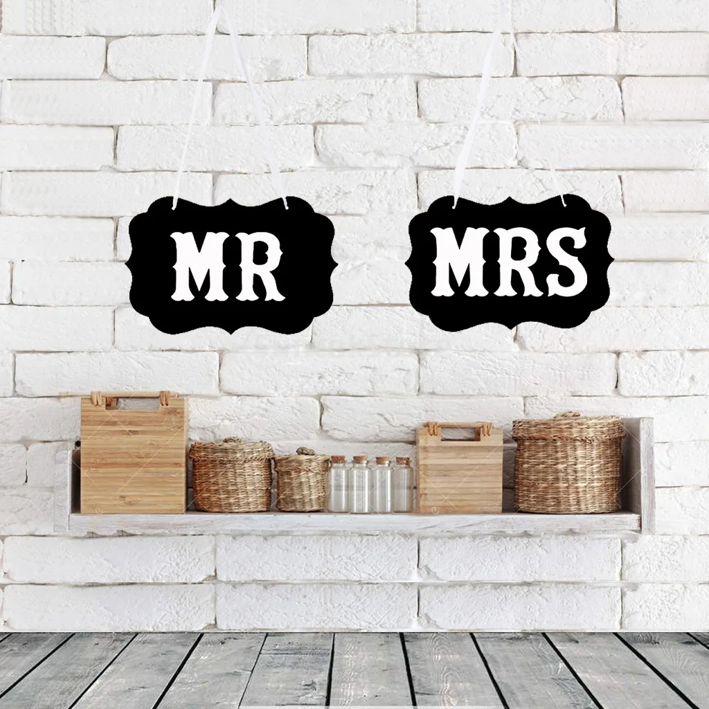 MR & MRS / BRIDE&GROOM Kraft Paper Board Ribbon Photo Props Chair Signs Wedding Decoration Letter Sign Event Party Supplies view 6