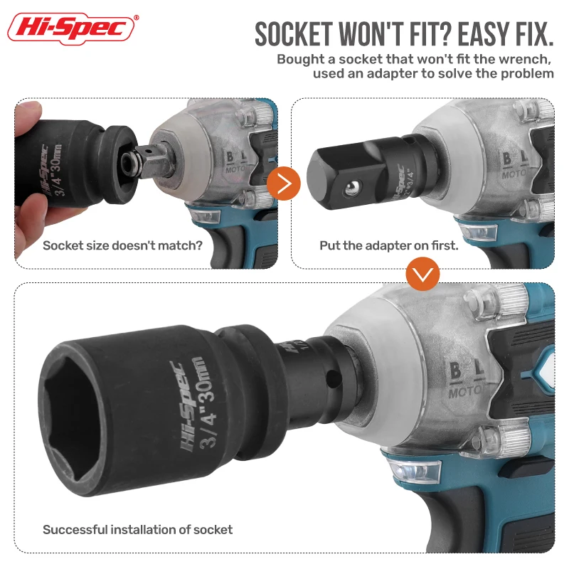Hi-Spec Impact Socket Wrench Adapter Set 1/4 3/8 1/2 3/4 Inch Square Drive Adaptor Reducer Spanner Hand Tools Kit ﻿with Case