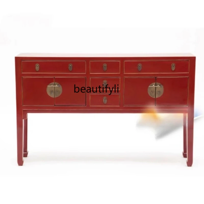 

New Chinese-style solid wood large entrance cabinet, antique high-footed cabinet, antique and old foyer cabinet, neoclassical