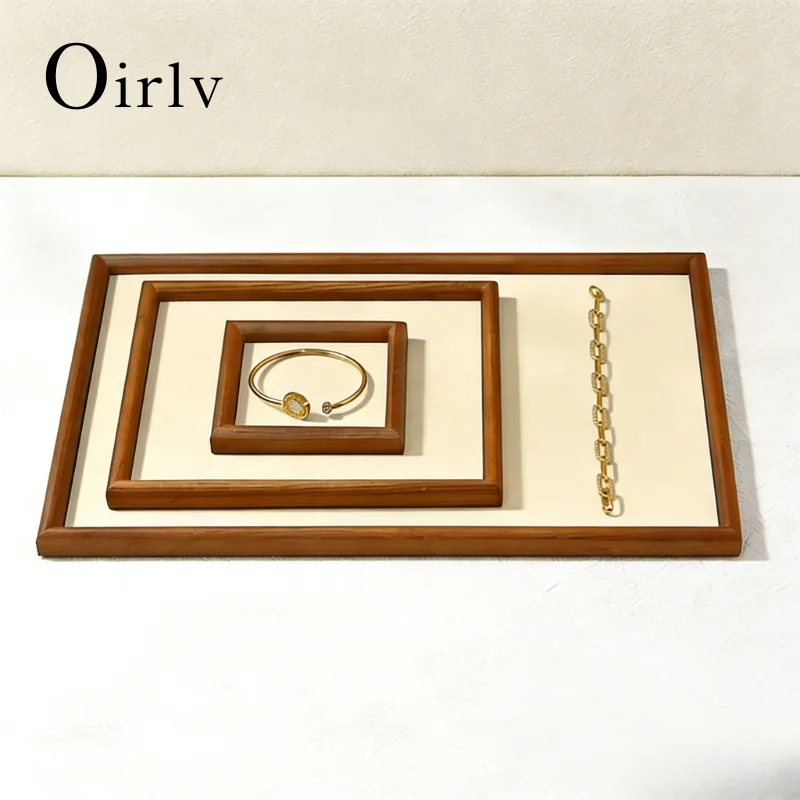 Oirlv Retro Solid Wood Fashion Wood Ring Display Tray Jewelry Stud Earrings Storage Plate Jewellery Counter Showcase Props