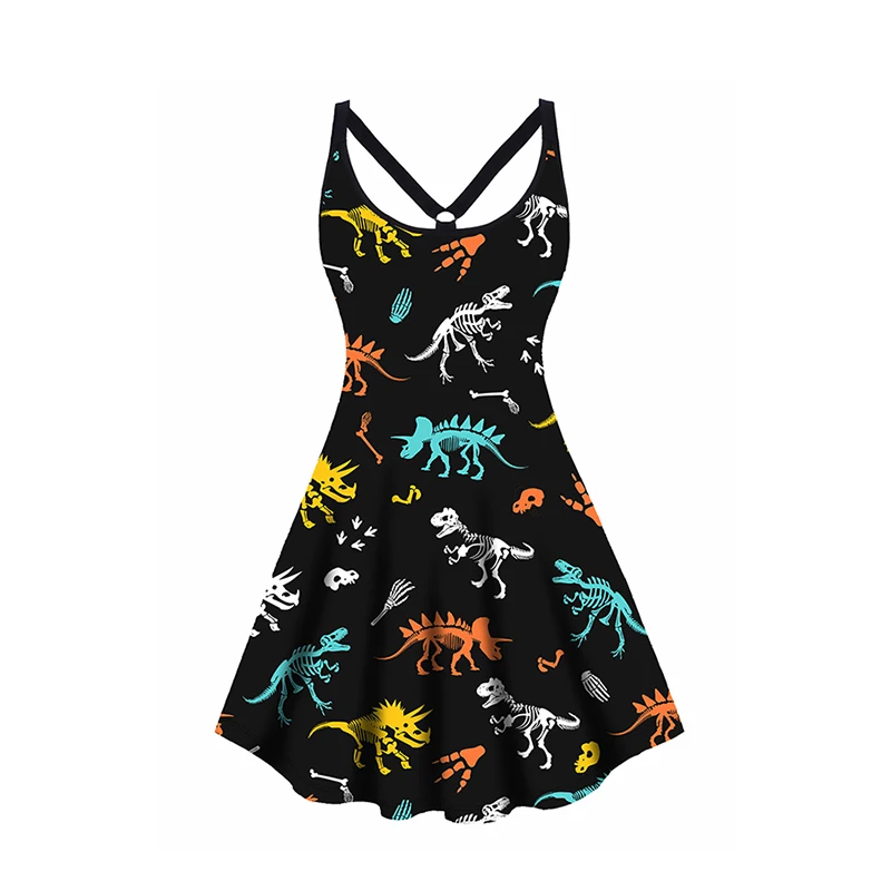 

Plus Size Dress Colored Skeleton Dinosaur Print Cut Out High Waisted A Line Mini Dress Fashion Summer Dresses 2024