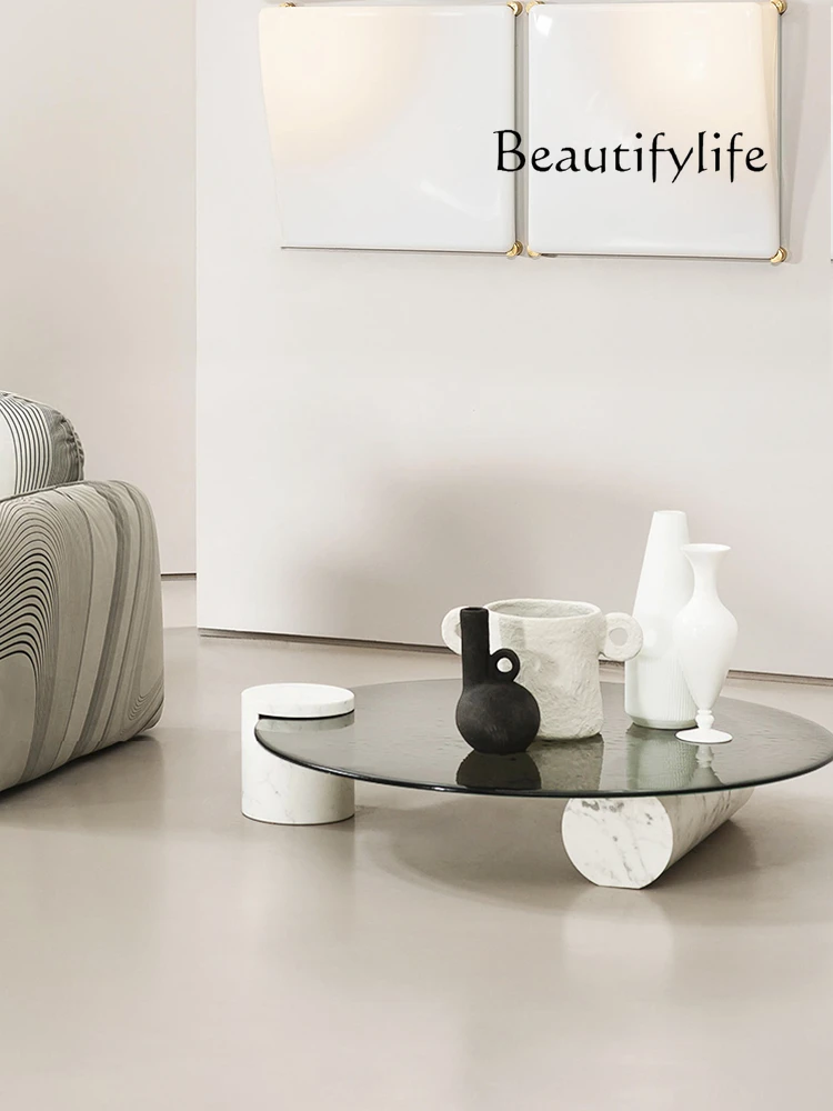 Italian round Tea Table Combination Marble Living Room Home Small Apartment Water Ripple Tea Table