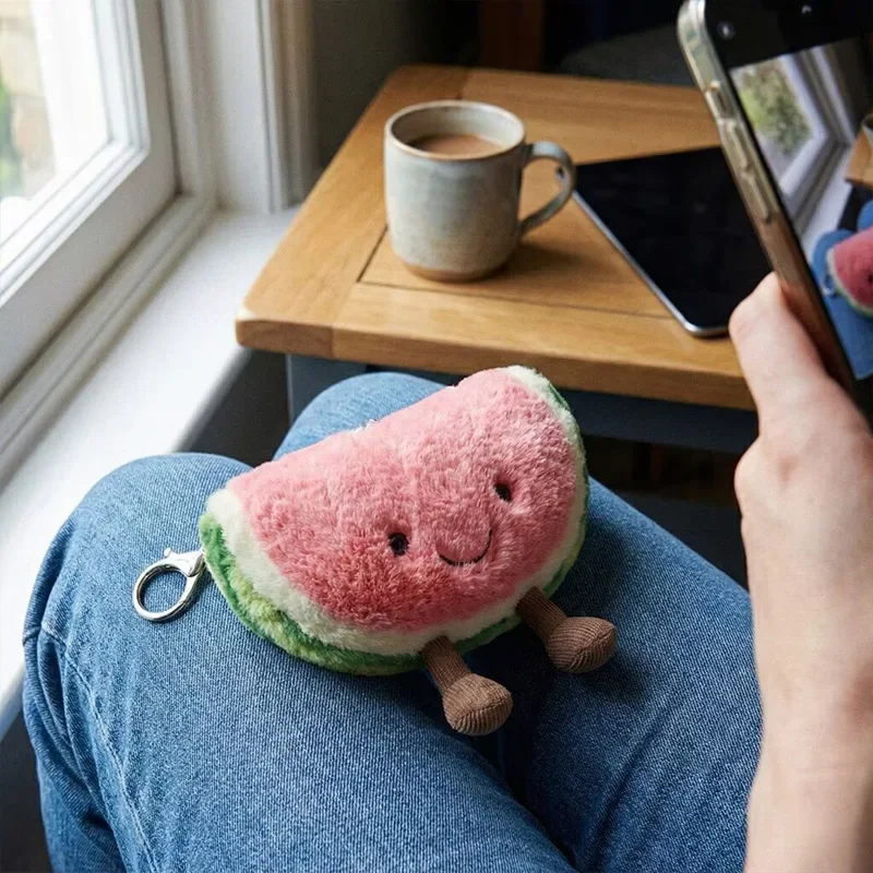 

Kawaii Watermelon Slice Plush Toy Soft Stuffed Watermelon with Smiley Face Keychain Gift for Girl Birthday Backpack Decor