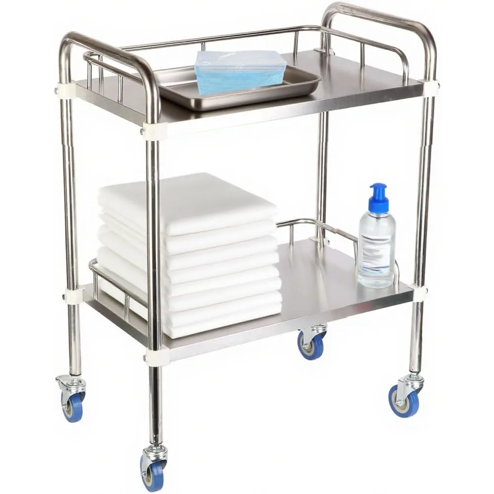 

Двухуровневая медицинская тележка на колесиках из нержавеющей стали для использования в лаборатории и клинике
