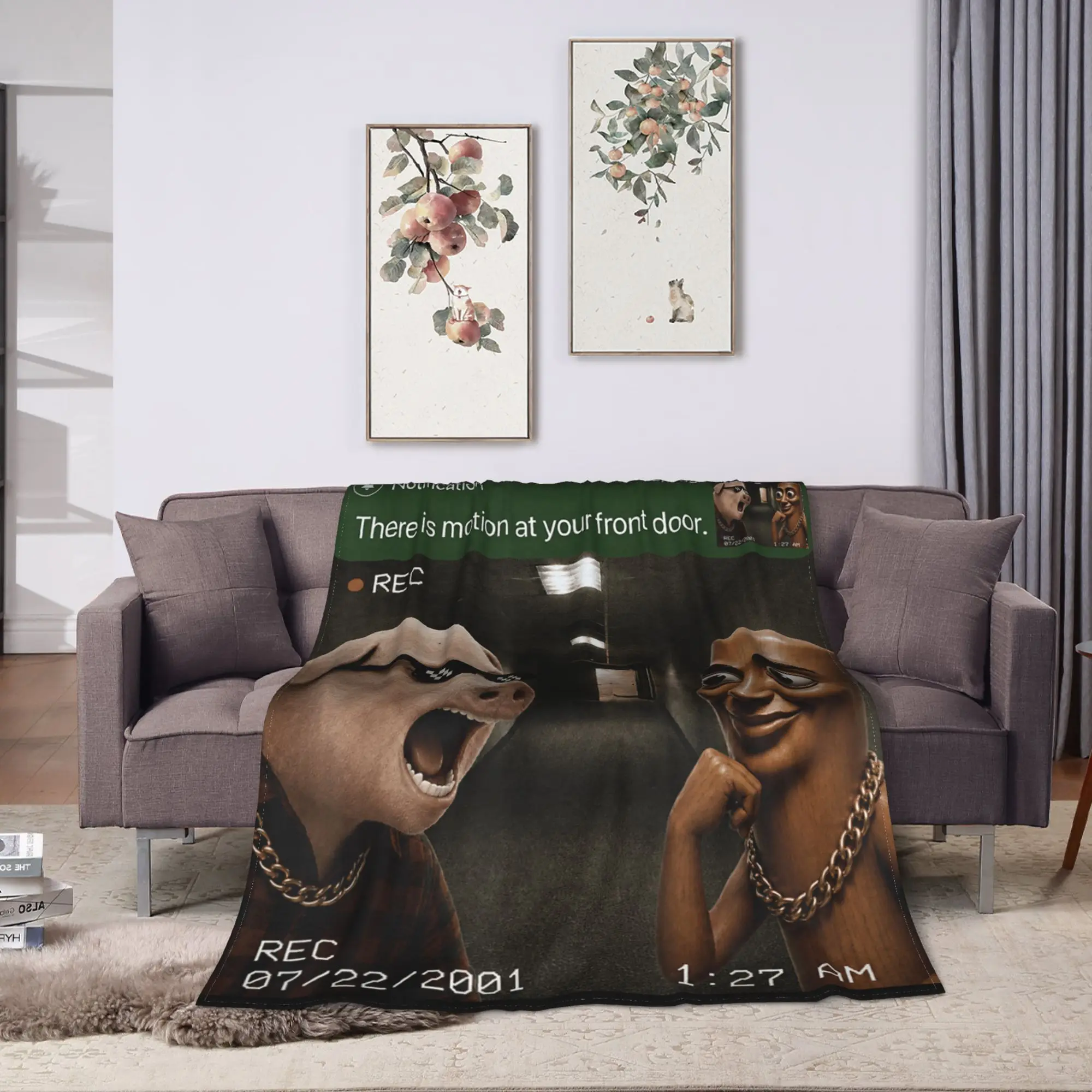 Tung Tung Sahur John Pork Motion at Your Front Door Meme Blanket Soft Comfy Throw Blanket Autumn Girl Couch Bed Travel Bedspread