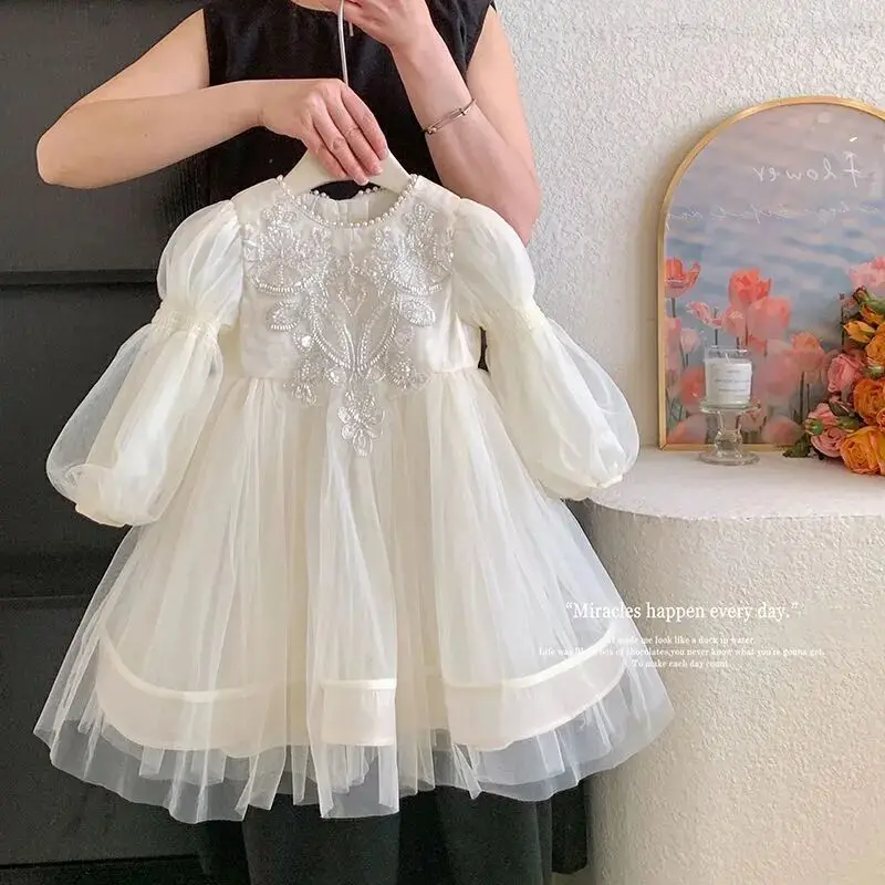 Girls' Dress New Fashionable High End Dress for Children Spring and Autumn Birthday Pong Princess Dress