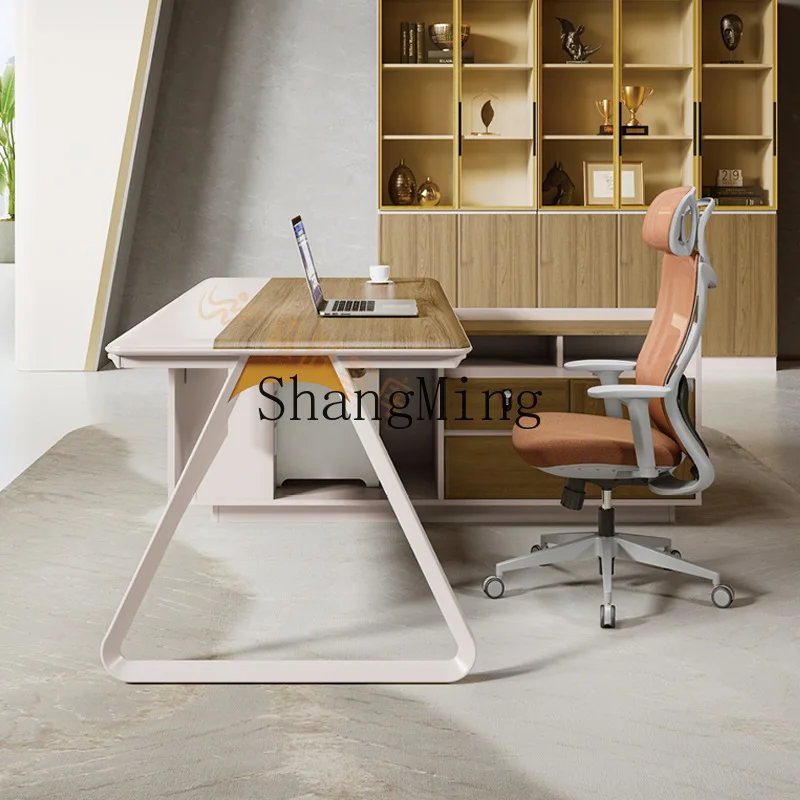 

SM high-end president desk boss office computer desk simple modern single with cabinet office desk