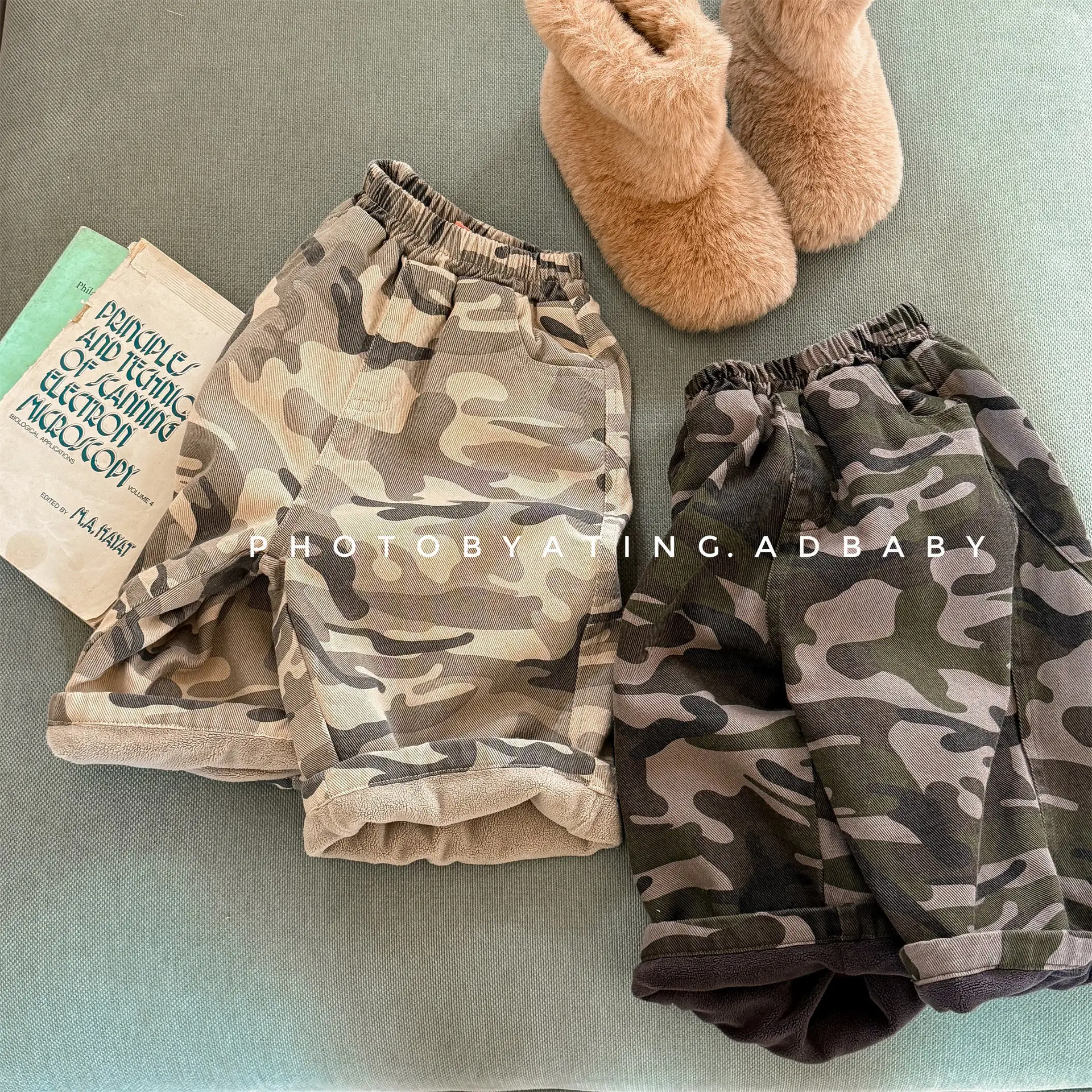 

2026 Kids Winter Pants Boys Girls Korean Style Fleece Lined Camouflage Cotton Trousers Warm Thermal Bottoms for Children