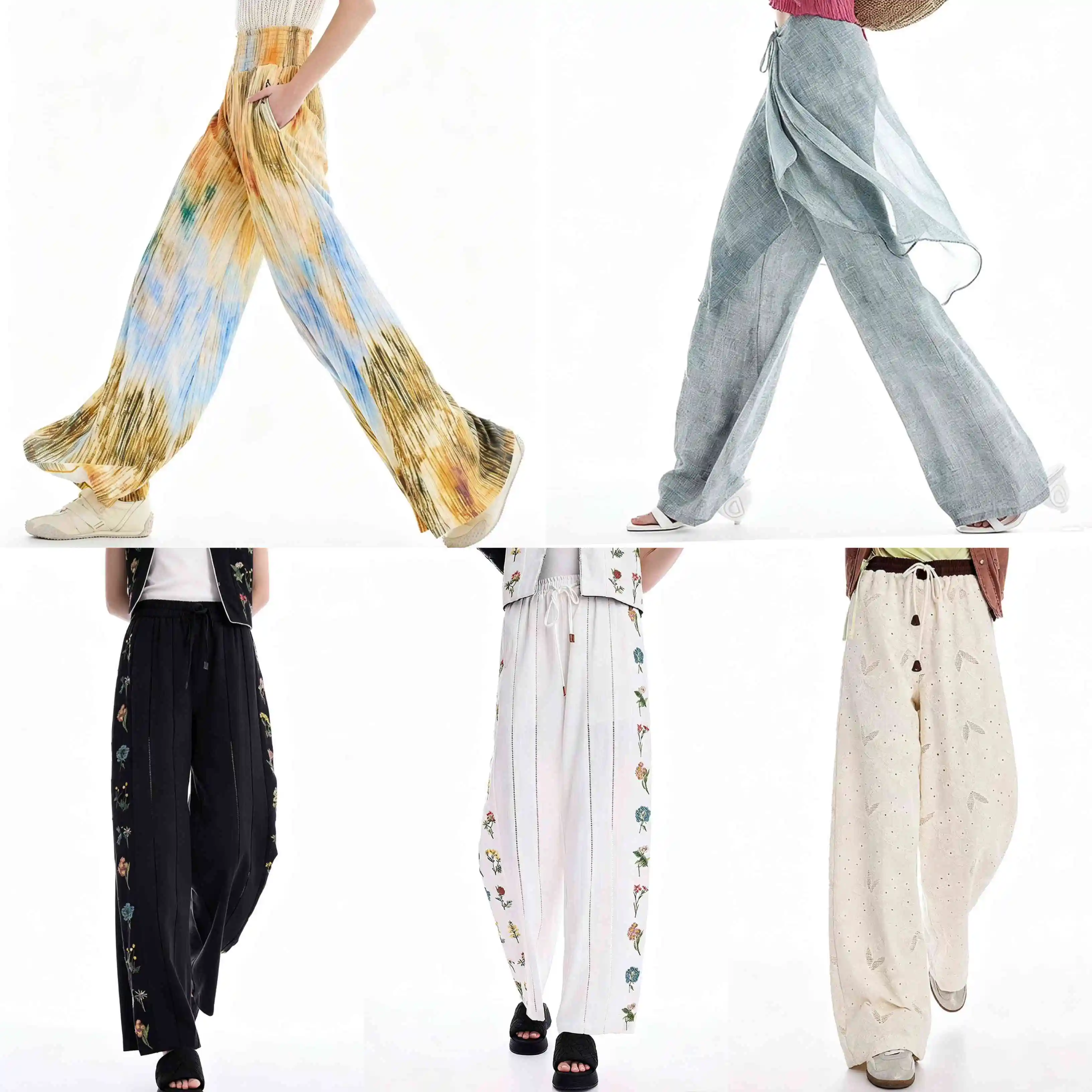 

2026 New Spain Original Single Women's Casual Pants Embroidered Flower Splicing Loose Pants Fashionable
