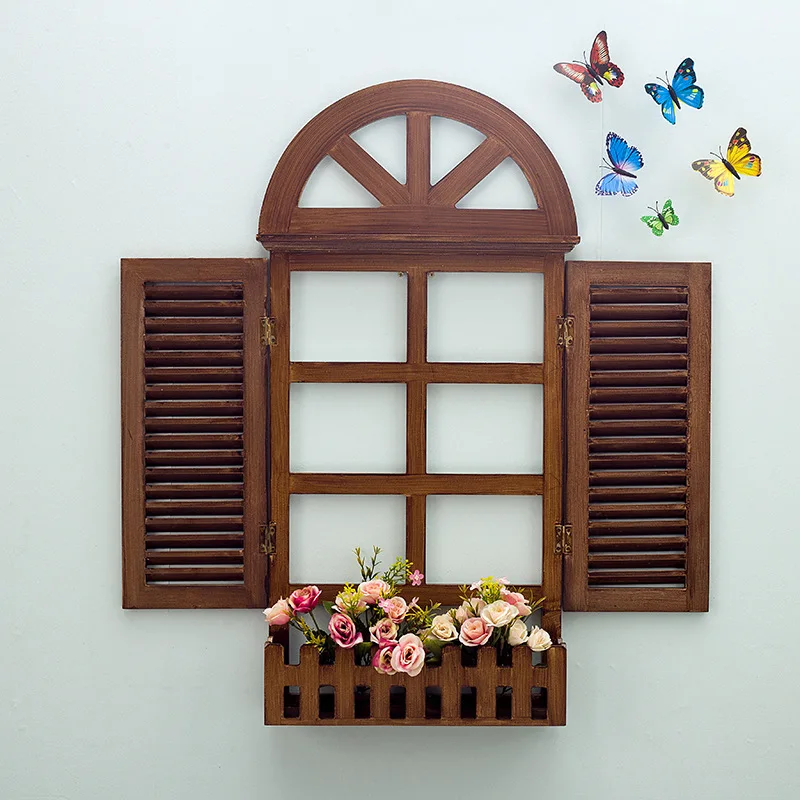 European False Window Simulation Mediterranean Style Shutters Restaurant Wall Decoration Room Decoration Accessories