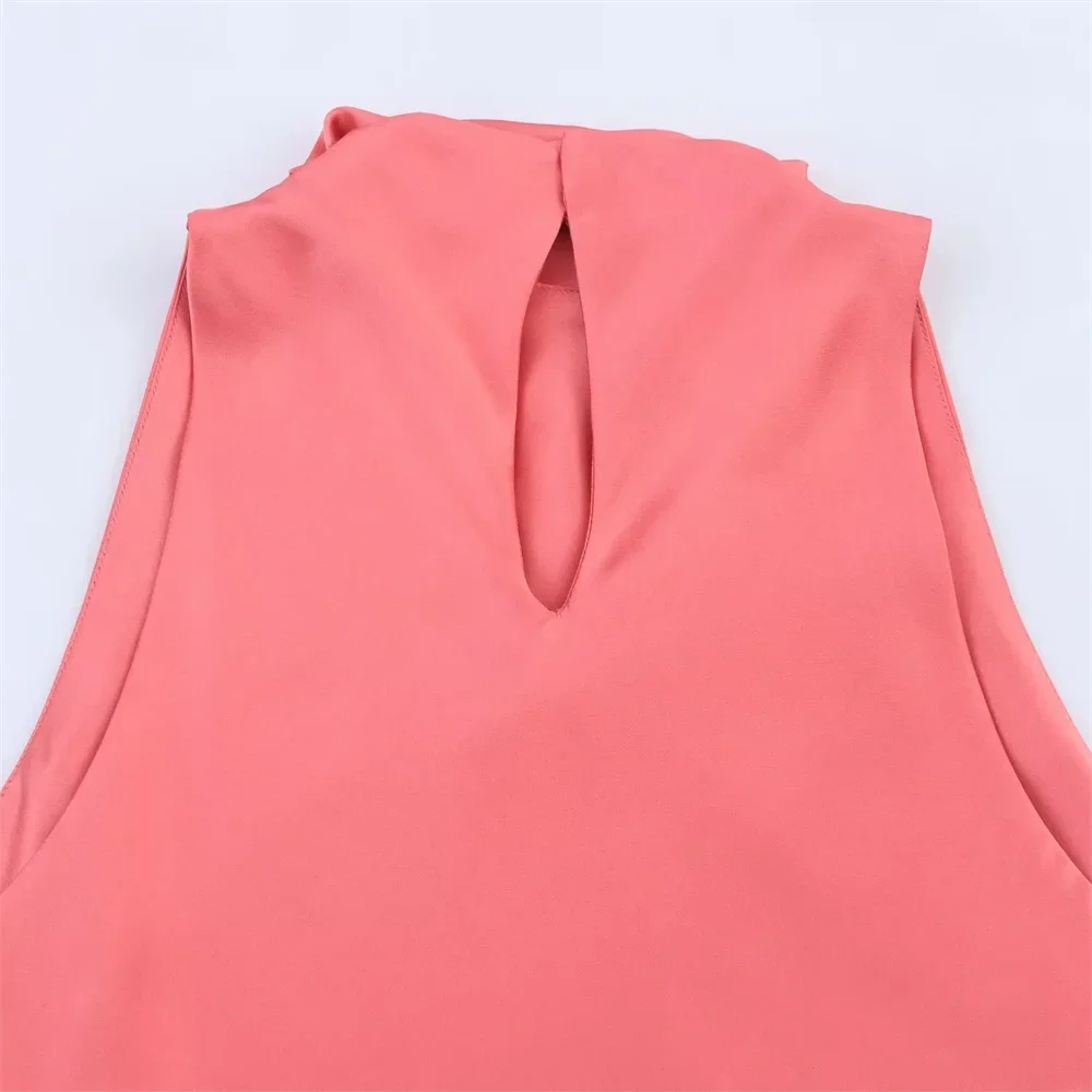 Summer New Arrivals Women's Sleeveless Temperament Straight Pure Color Satin Textured Midi Dress