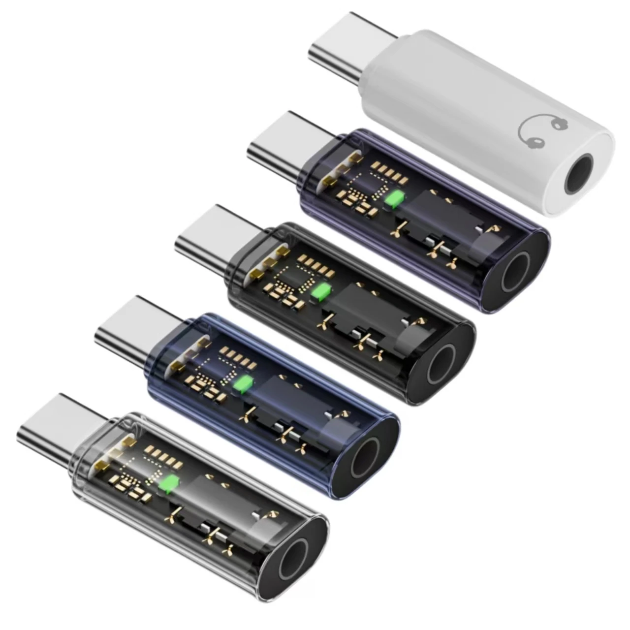 Type‑C Male to 3.5mm Female Audio Adapter, Transparent Shell Headphone Jack Converter, 5 Colors Optional