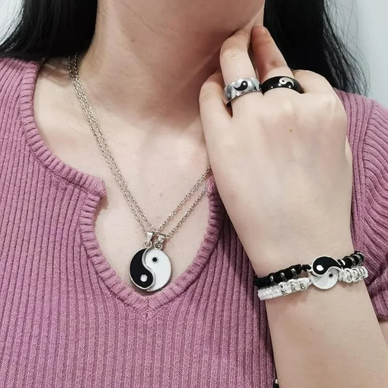 1pair Handmade Tai Chi Yin Yang Couple Bracelets Pendant Adjustable Braid Chain Matching Lover Bracelets Necklaces Friendship